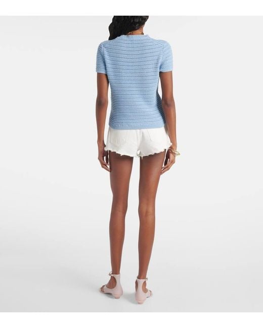 Chloé Blue Embroidered Crochet Cotton T-Shirt