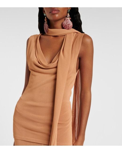 AYA MUSE Brown Draped Scarf-Detail Top