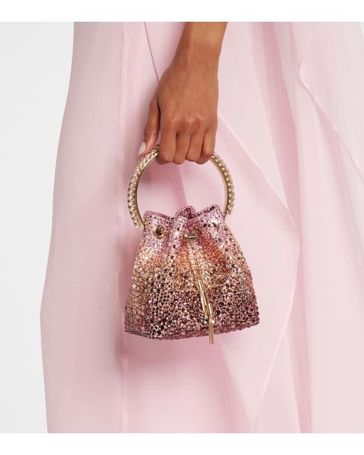 Jimmy Choo Pink Bon Bon Micro Embellished Bucket Bag