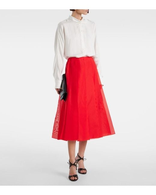 Altuzarra Red Silk Organza Midi Skirt