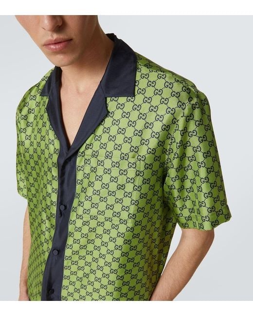 Gucci Green Printed Silk Shirt for men