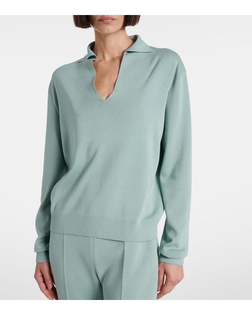 Loro Piana Green Silk And Cotton Polo Sweater