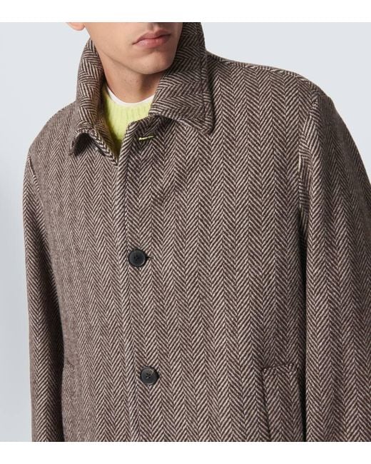 Dries Van Noten Brown Wool Tweed Overcoat for men