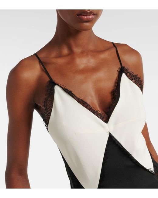 Victoria Beckham Black Lace-Trimmed Crepe Satin Slip Dress