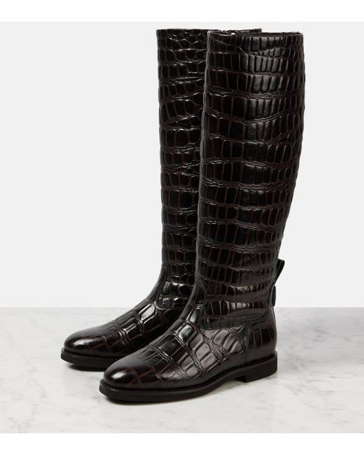 Brunello Cucinelli Croceffect Leather Kneehigh Boots in Black Lyst