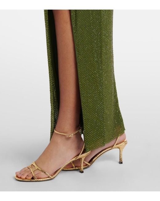 Self-Portrait Green Rhinestone-Embellished Maxi Dress