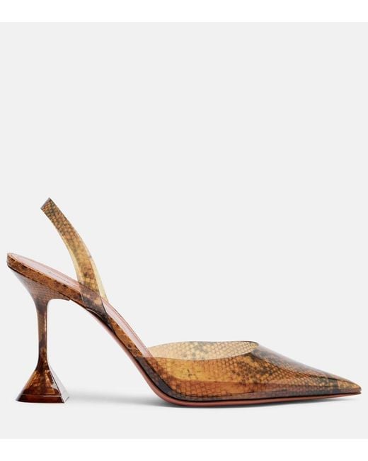 AMINA MUADDI Brown Holli Snake-Print Pvc Slingback Pumps