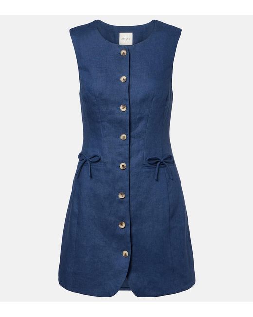 Vestido Corto Sabine De Lino Posse de color Blue