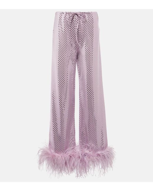 Oseree Pink Disco Plumage Feather-trimmed Pants