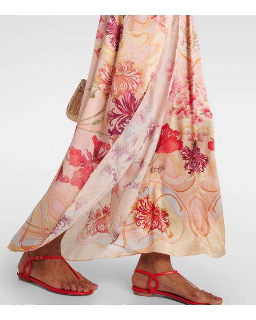Camilla Pink Embellished Floral Silk Kaftan