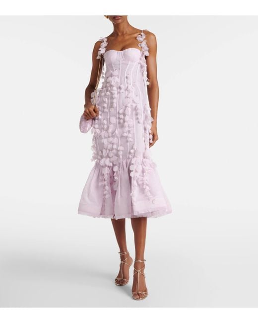 Zimmermann Pink Floral-applique Linen And Silk Bustier Gown