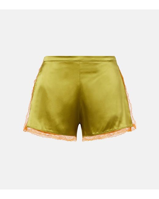 Dries Van Noten Yellow Shorts Aus Satin Mit Spitze