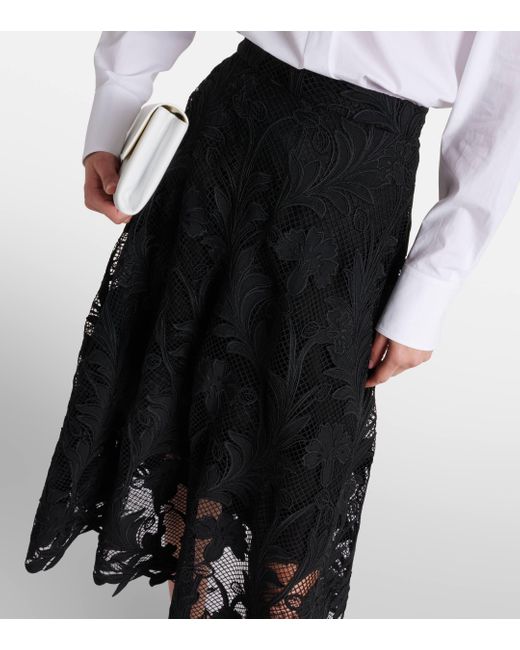 Oscar de la Renta Black Floral Guipure Lace Midi Skirt