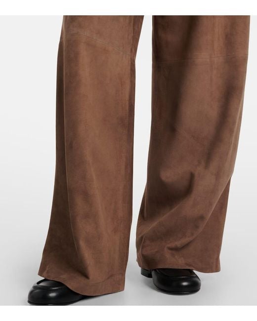 Max Mara Brown Brando High-Rise Suede Wide-Leg Pants