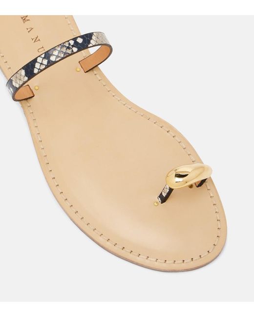 Amanu Metallic Kibera Snake-Effect Leather Sandals