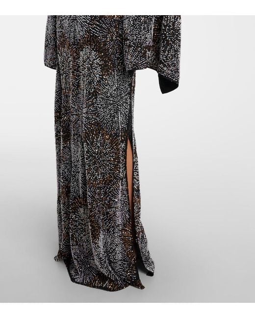 Rabanne Gray Embellished Caped Gown