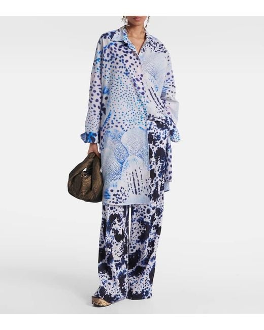 Dries Van Noten Blue Printed Cotton Voile Shirt