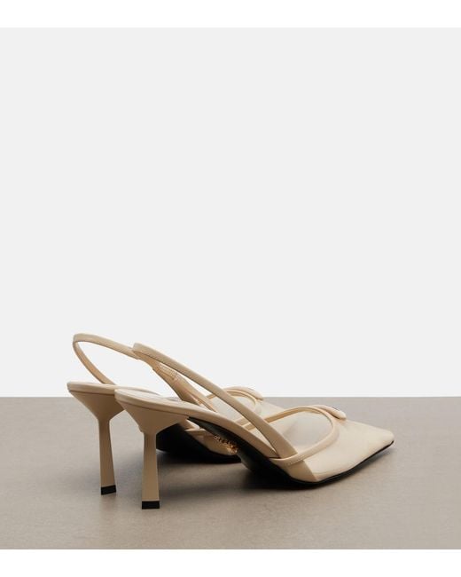 Prada White Leather-Trimmed Mesh Slingback Pumps