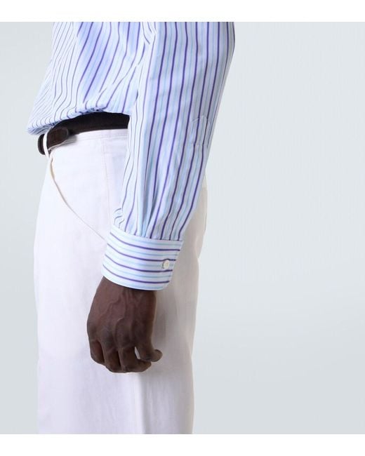 Charvet Blue Striped Cotton Poplin Shirt for men