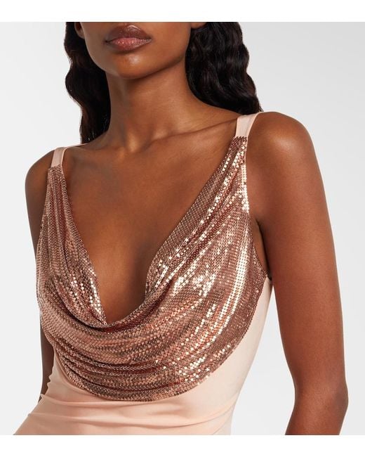 Rabanne Pink Chainmail Satin Gathered Gown