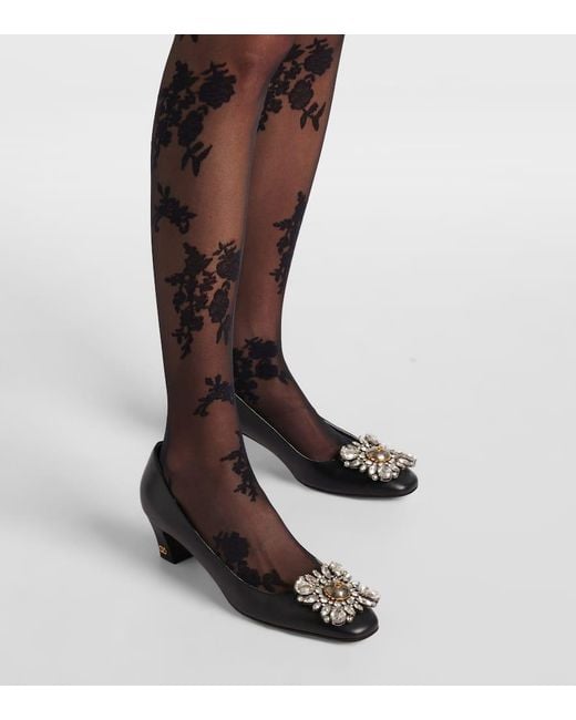 Valentino Gray Floral Lace Tights