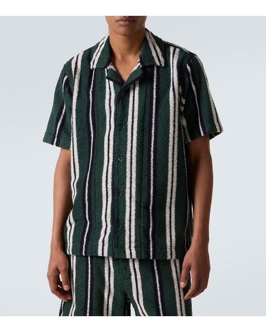 Orlebar Brown Black Griffith Striped Terry Bowling Shirt for men
