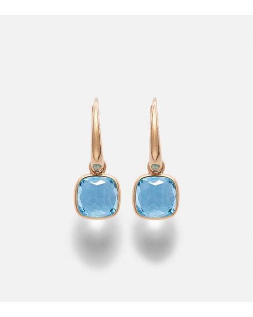 Pomellato Blue Nudo Mini 18Kt Rose Earrings With Topazes