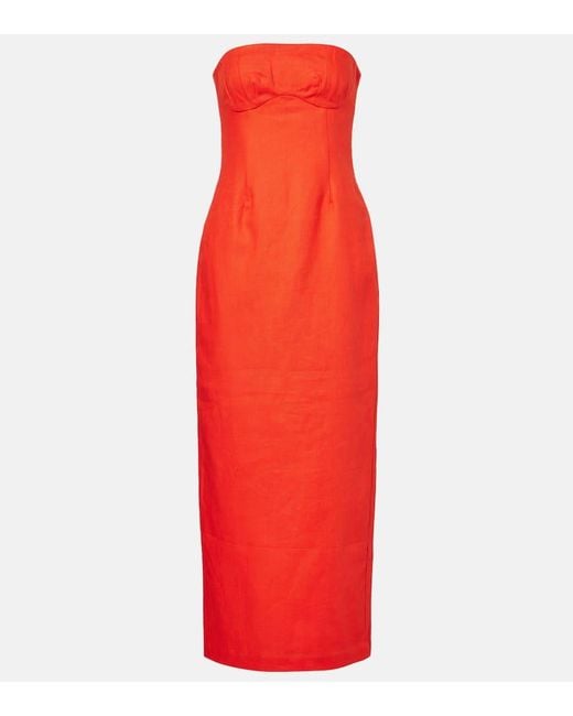 Sir Red Strapless Linen Maxi Dress