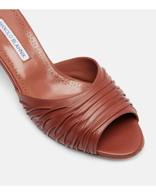 Manolo Blahnik Piruabar Gathered Leather Mules