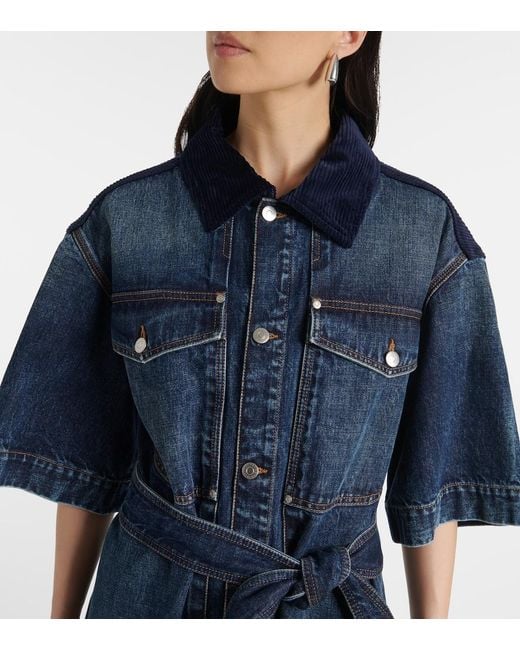 Stella McCartney Blue Corduroy-Trimmed Denim Minidress