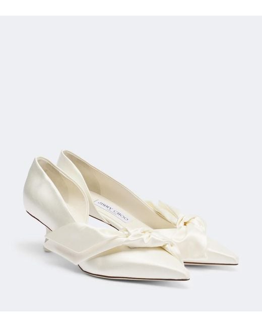 Jimmy Choo White Issy Bow-Detail Satin Pumps