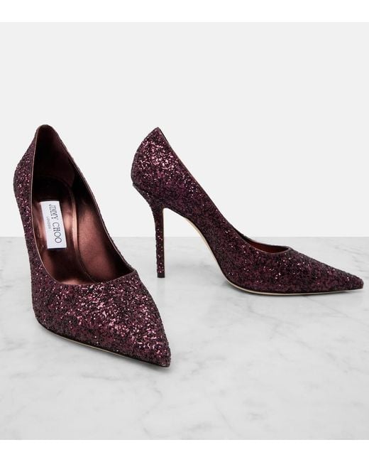 Jimmy Choo Purple Love 100 Glitter Pumps