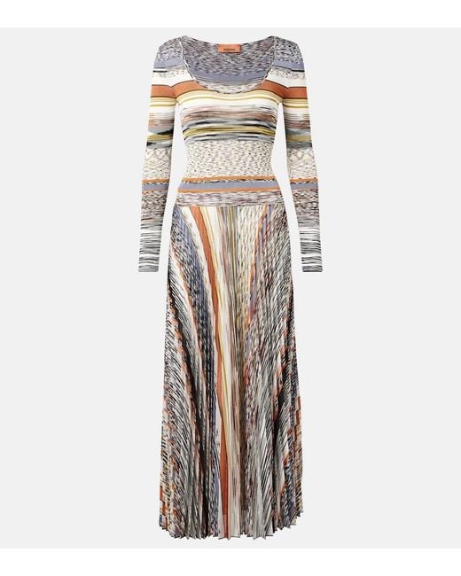 Missoni Multicolor Knitted Pleated Striped Maxi Dress