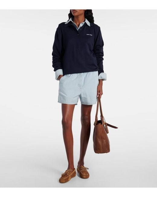 Miu Miu Blue Virgin Wool Polo Sweater