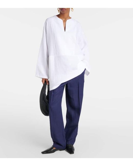 Loro Piana Blue Linen Wide-Leg Pants