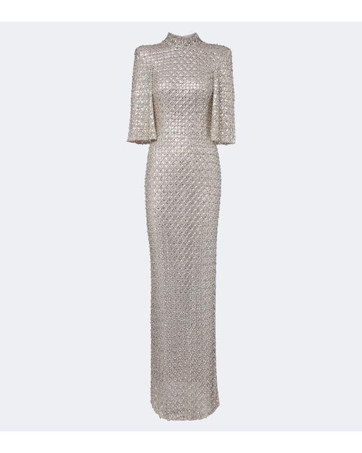 Jenny Packham White Sedona Embellished Mesh Gown
