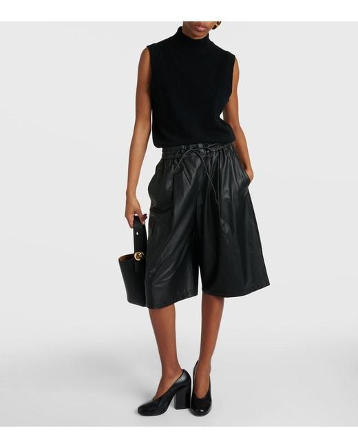 Yves Salomon Black Leather Bermuda Shorts