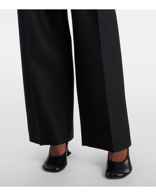 Loewe Black Gathered Wool And Silk Wide-Leg Pants