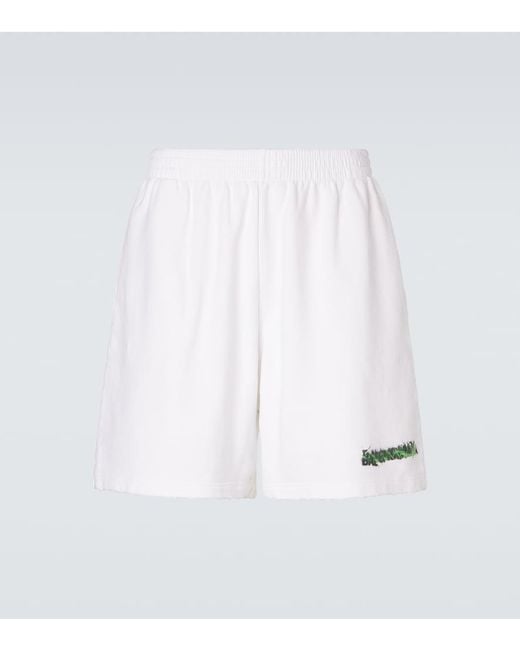 Balenciaga White Logo Cotton Fleece Shorts for men