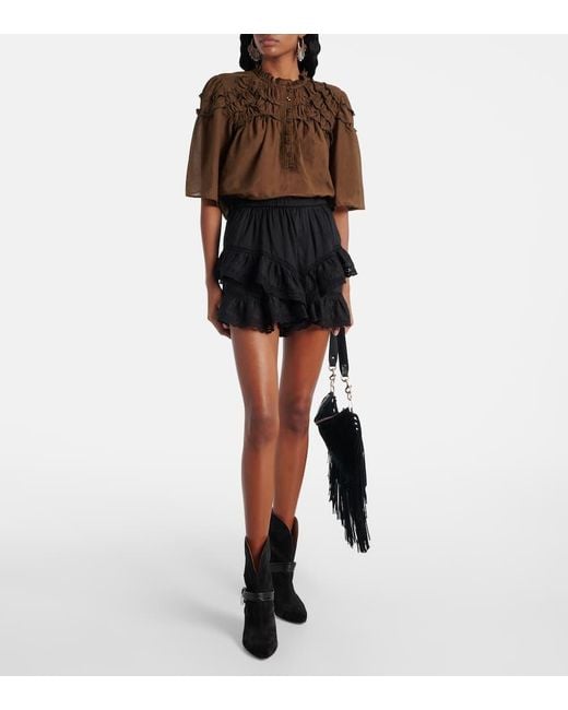 Shorts Geana De Algodon Con Volantes Isabel Marant de color Black