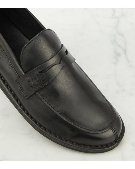 The Row Gray Cary Leather Loafers