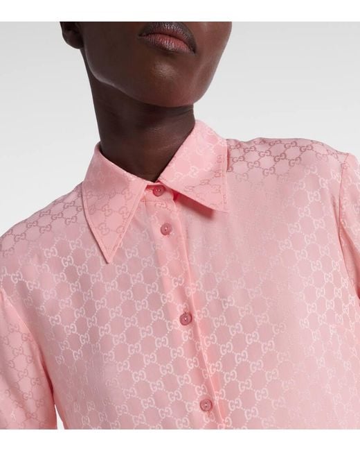 Gucci Pink Gg Silk Jacquard Shirt
