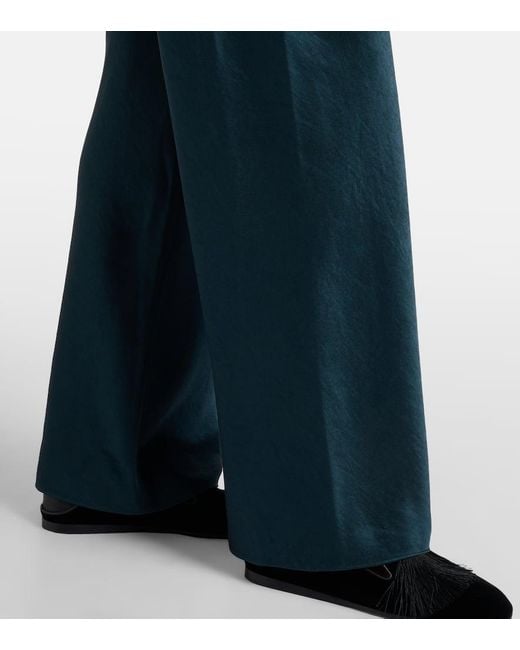 Vince Blue High-Rise Satin Wide-Leg Pants