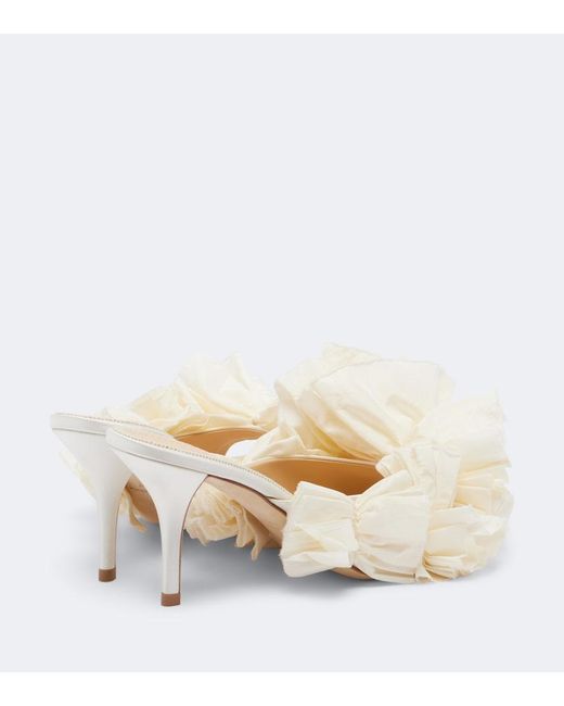 Magda Butrym Natural Floral-Applique Satin Mules