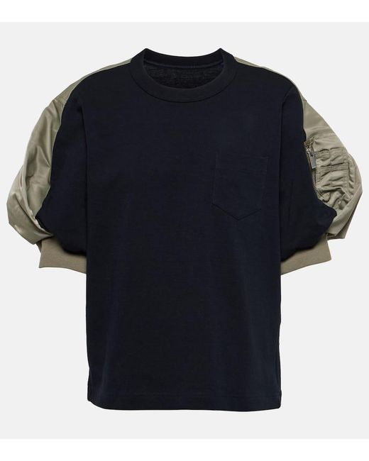 Sacai Blue Cotton-blend Twill And Jersey Top
