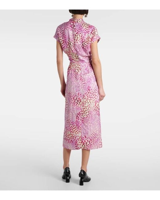 Dries Van Noten Printed Satin Midi Dress in Pink | Lyst