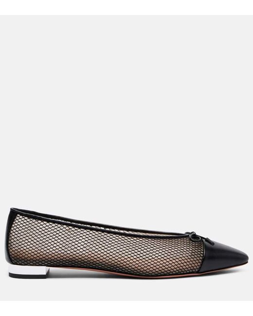 Aquazzura Brown Gioia Mesh And Leather Ballet Flats