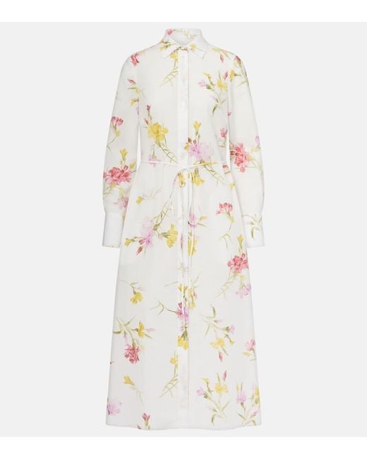 Erdem White Floral Cotton Seersucker Shirt Dress