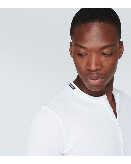 Dolce & Gabbana White Re-Edition Cotton Jersey Henley Shirt for men