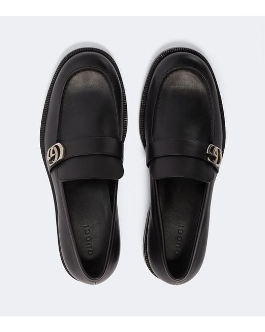 Gucci Black Double G Leather Loafers for men